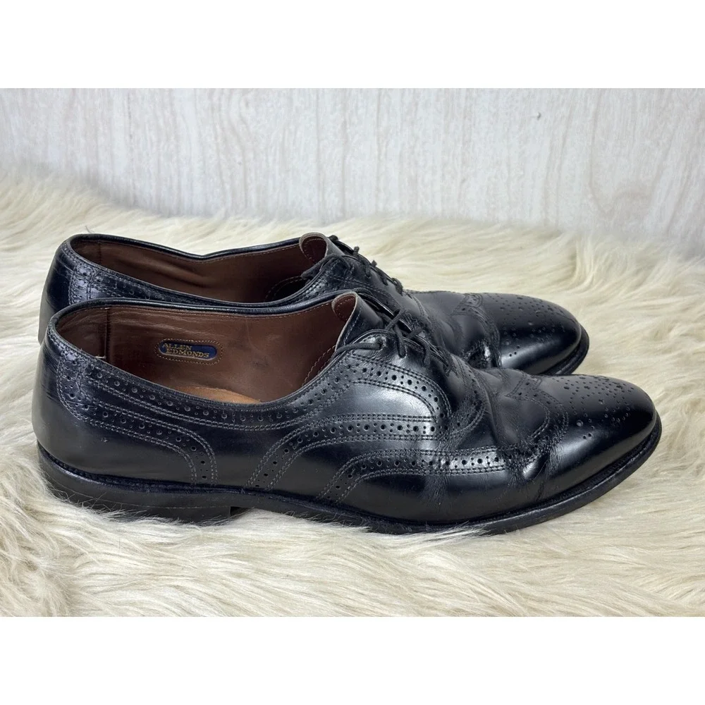 Vintage Allen Edmonds Townley Wingtip Shoes Mens 9A Black Leather Brogue Oxford